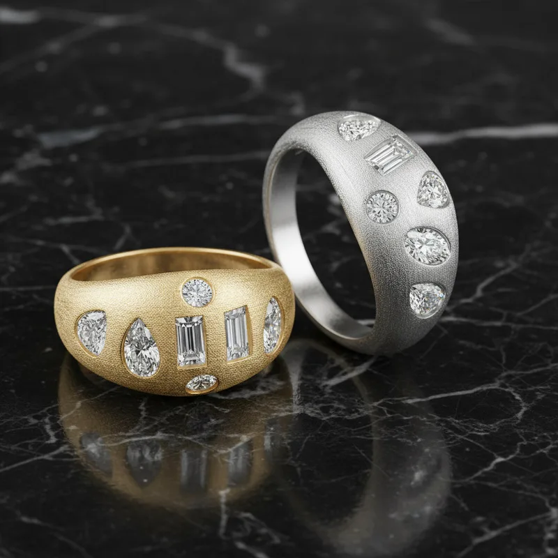 S925 Silver 18K Gold-Plated French Vintage Brushed Bread-Style Ring, Minimalist Moissanite Setting - Custom & Wholesale Availabl