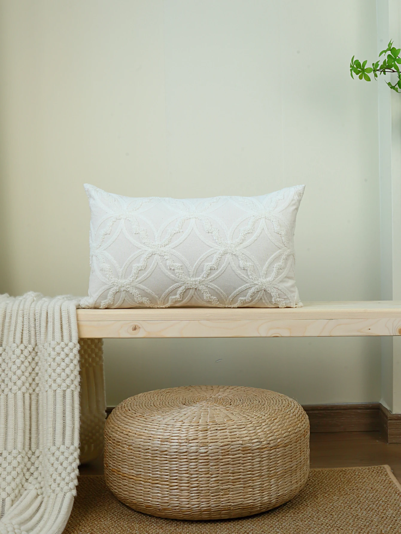 1pc, Geometric Towel Embroidery Cushion Throw Pillow Cover - Soft and Durable Canvas Cover for Home Decor