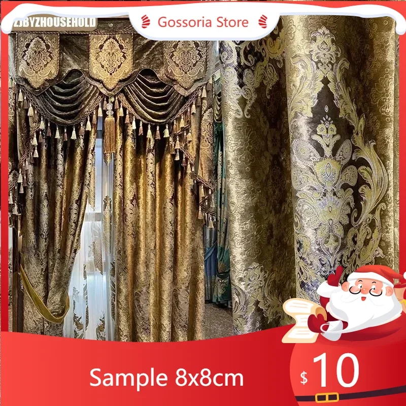 

SampleLuxury Velvet Curtains For Living Dining Room Bedroom European Palace High Shading Carved Gold Curry Villa Windows Valance