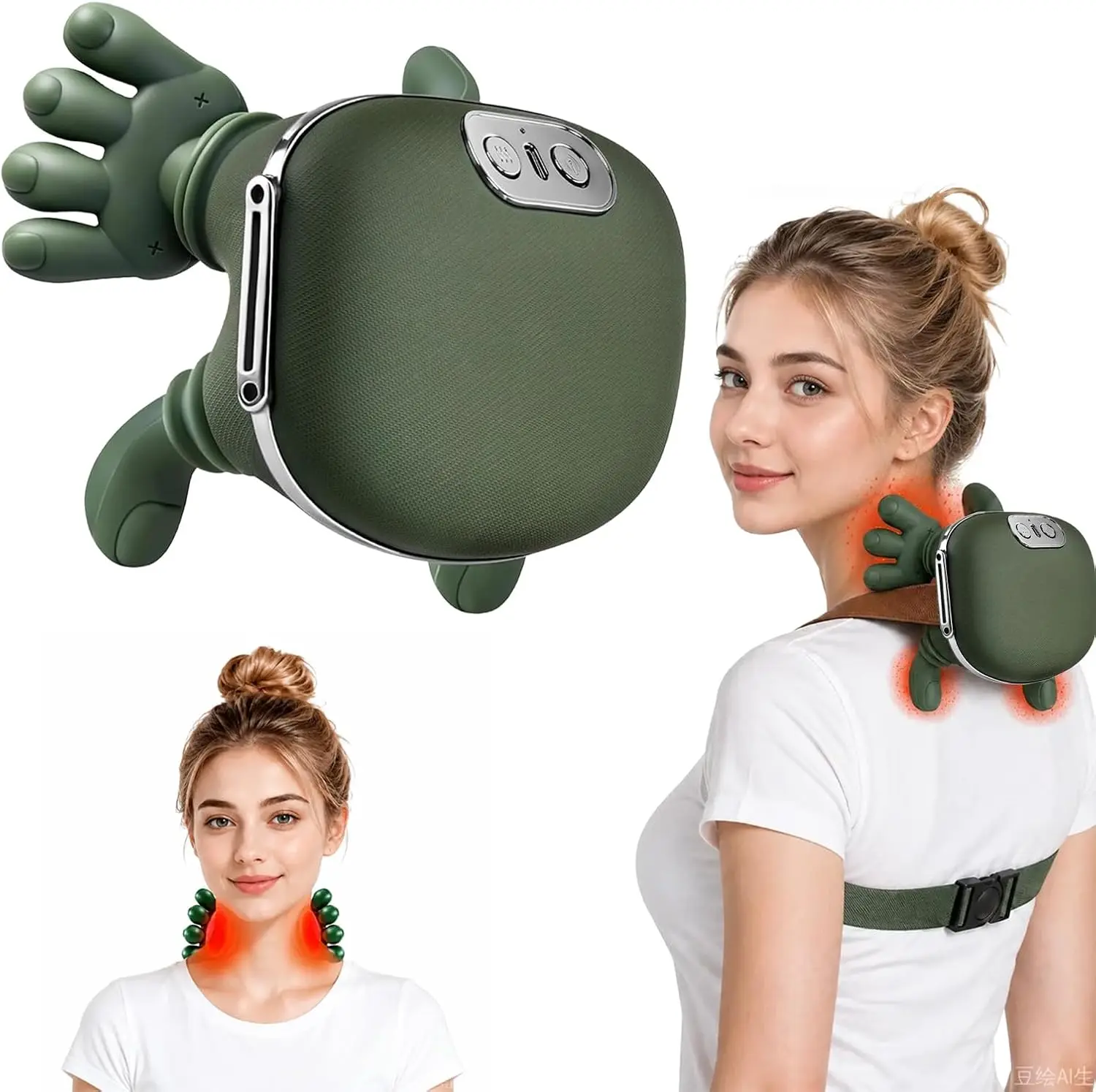 CBQ Neck and Shoulder Massager, 4D Kneading Deep Tissue Massage, Cordless Human Hand Simulation Massager, Relieve Pain and Muscle, Suitable for Men and Women (Green)