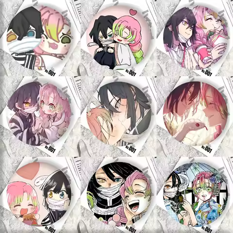 Anime D-Demon Slayer Romance Cute Love Mitsuri and Obanai Badges DIY Backpack Clothing Accessories Jewelry Pins