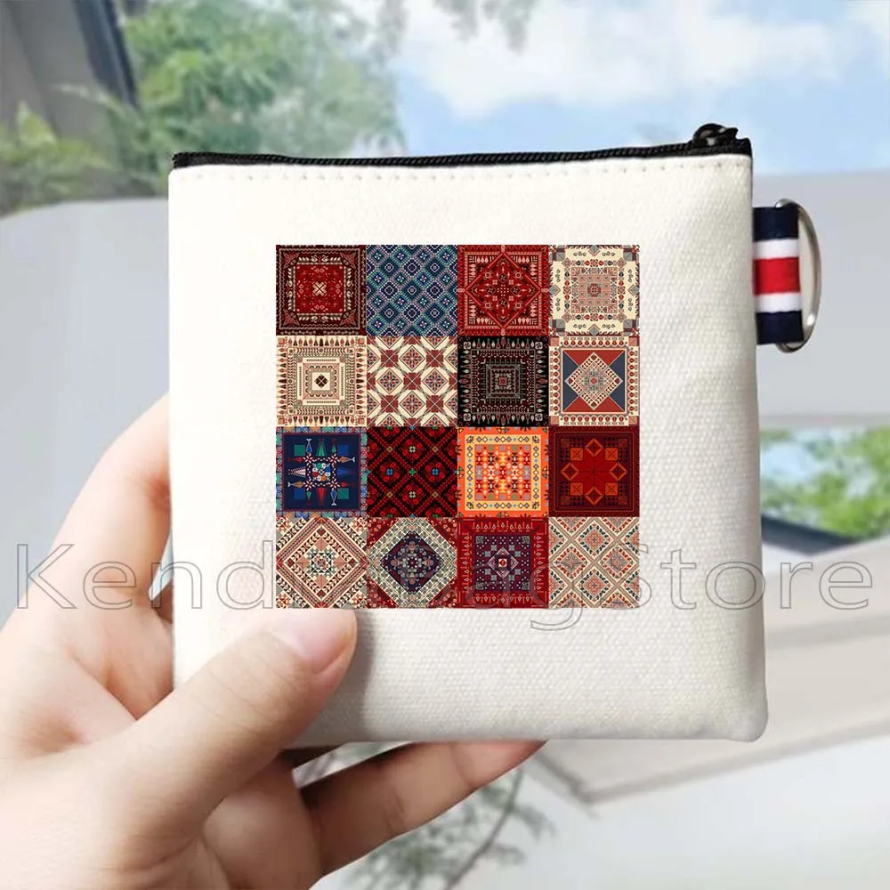 الخط العربي التعليمي قماش محفظة نسائية للعملات المعدنية مفتاح القضية التطريز الشعبي الفلسطيني Tatreez الفن حقيبة صغيرة محفظة سستة الحقيبة #6