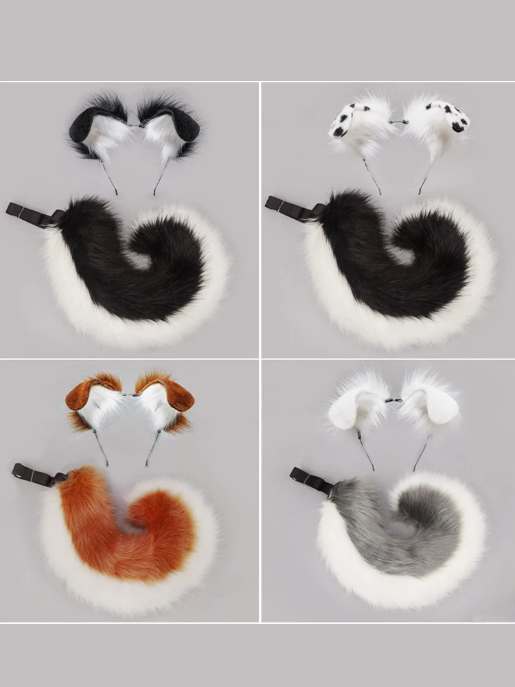 هالوين دور اللعب فروي أنيمي الكلب الأذن عقال ذيل الكرتون كوميك كون تأثيري اكسسوارات أفخم محاكاة آذان الحيوان الذيل