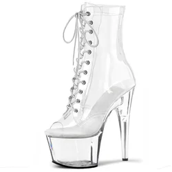 White Rransparent Big Size Gothic 20cm Platform Ankle Boots Exotic Sexy Fetish Catwalk High Strip Heels Pole Dance Women Shoes