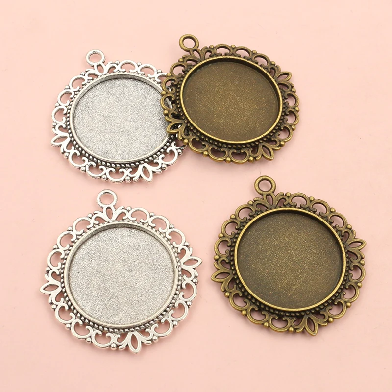 5pcs Double Side Fits 25mm Cabochon Pendant Blank Base Setting DIY Photo Bezel Tray Cameo Jewelry Making Accessories Findings