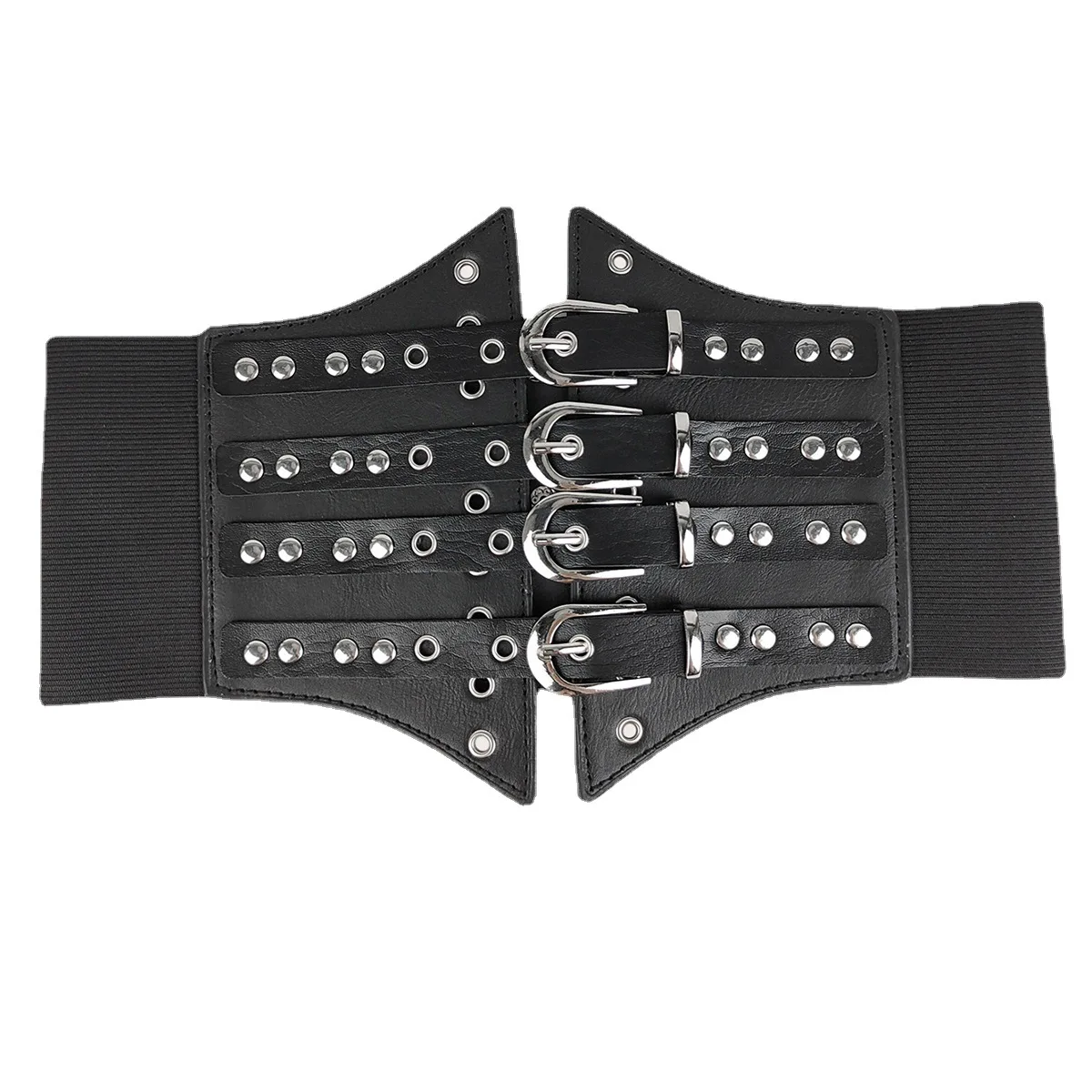 واسعة Y2K الأسود مطاطا مصمم أحزمة للنساء عالية الجودة الإناث الخصر القوطي برشام تمتد مشد حزام فستان Cummerbunds كبير