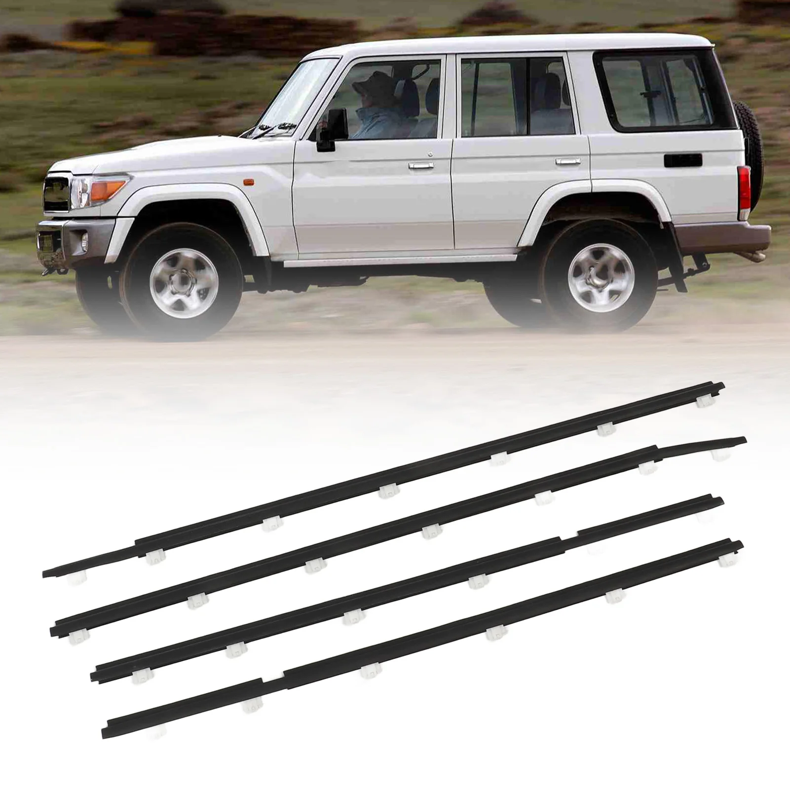 4PCS Car Door Window Seal Strip 68160 60010 Decorative Weatherstrip Replacement for Toyota Land Cruiser FJ80 FZJ80 1990 to 1998