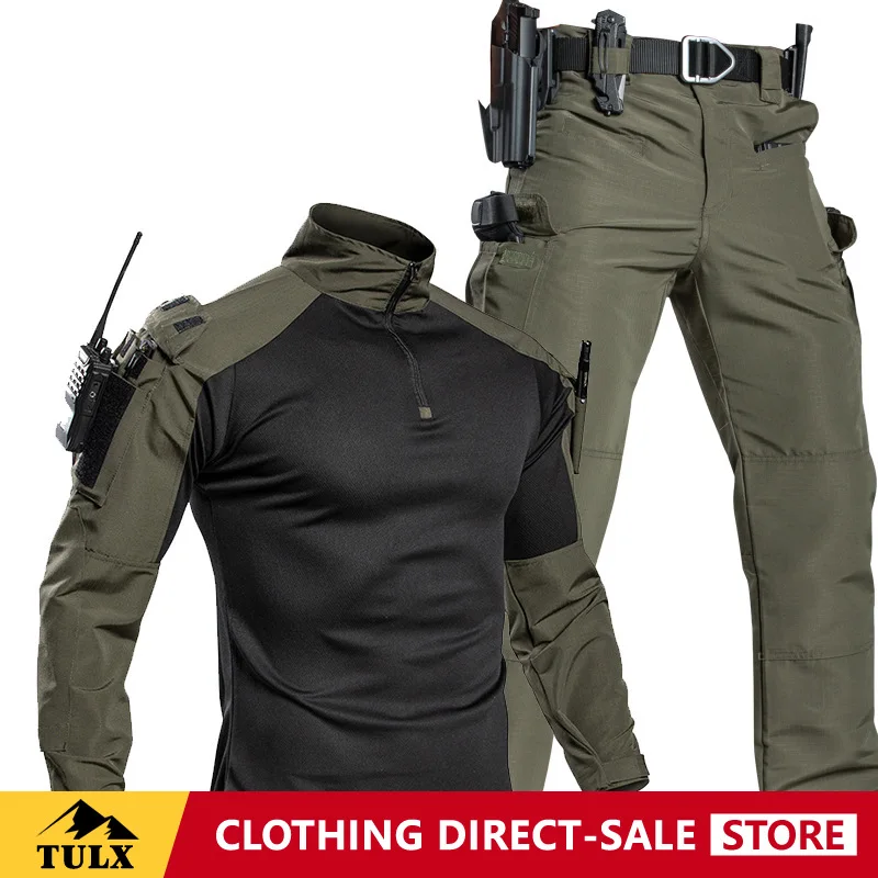 Frog Suit Men Long Sleeve+pant 2-piece Set Multi-pocket Wear-resistant Camouflage Uniform Outdoor Training Tactical Combat Suit