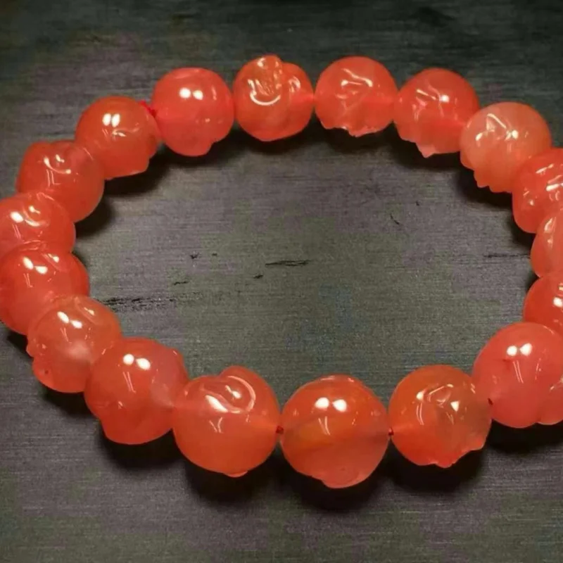 Natural South Agate Cherry Red Smiling Buddha Bracelet Necklace