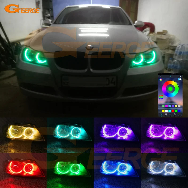 

For BMW E90 E91 323i 325i 328i 328xi 330i 335i 2005 2006 2007 2008 Bluetooth APP Multi-Color RGB Led Angel Eyes Kit Halo Rings