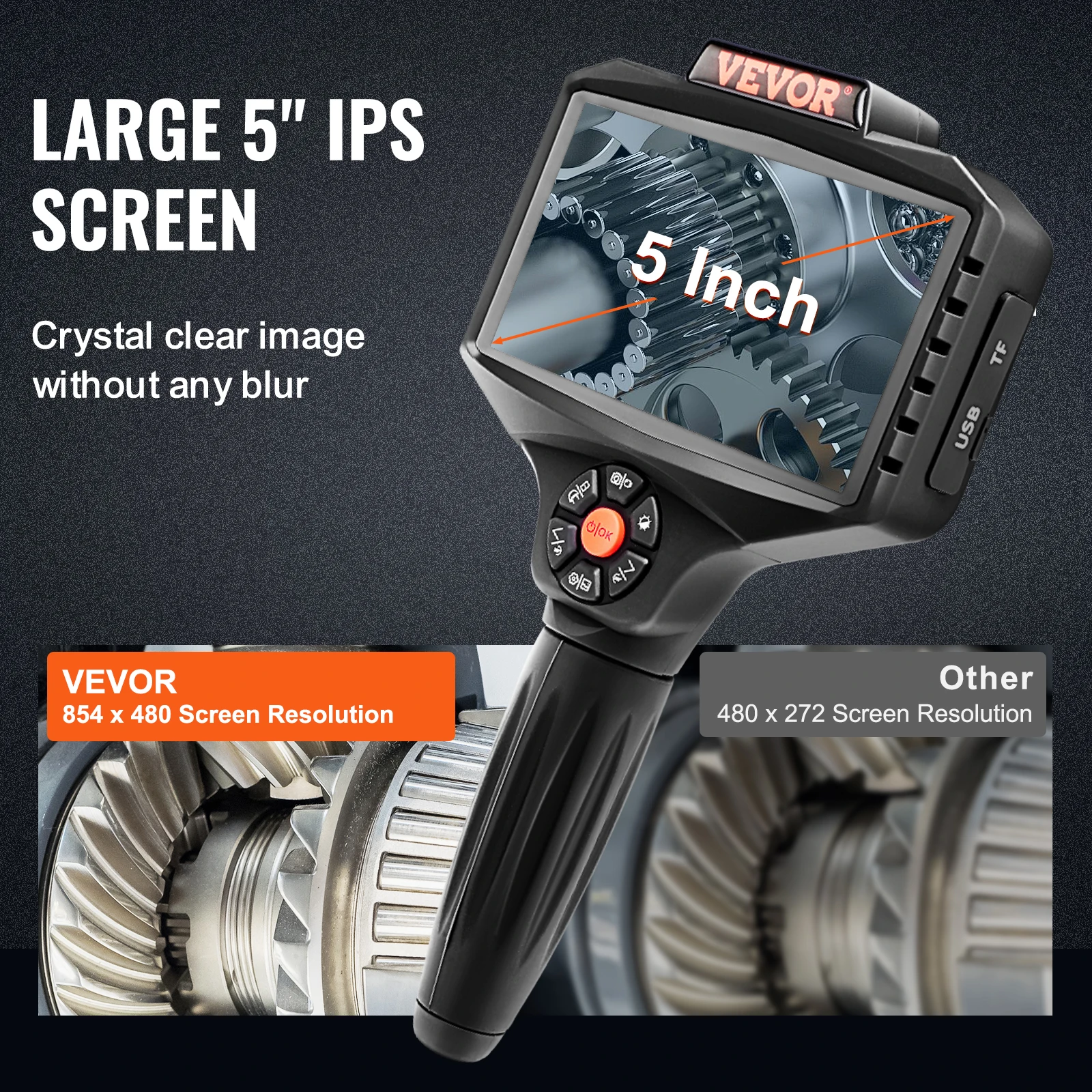 VEVOR Triple Lens Industrial Endoscope 5 inch IPS Screen Waterproof Drain Borescope Inspection Camera with for Auto Plumbing