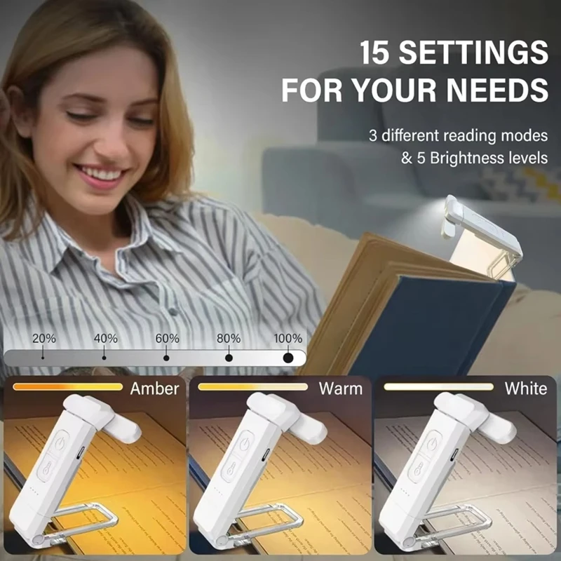 USB Rechargeable LED Reading Light - Clip-On Book Light, Portable Bookmark Light With Adjustable Brightness