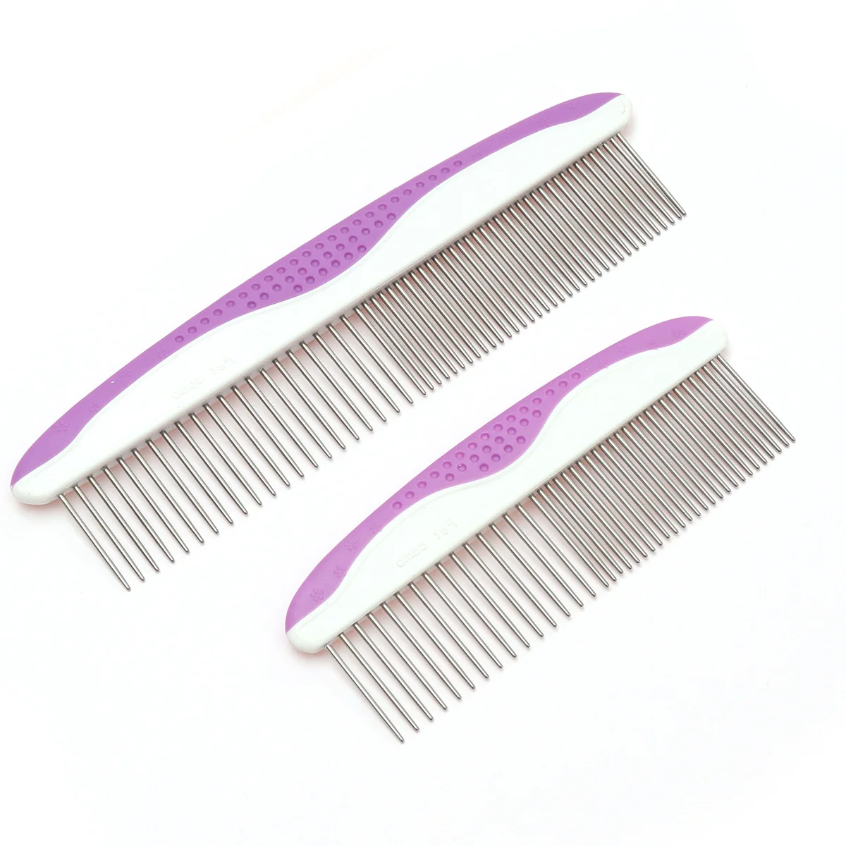 

2 pcs Combs Stainless Steel Round Head Anti-Slip Handle Sizes Purple For Dogs Cats Comb Set Pet Grooming Tools Pet Steel