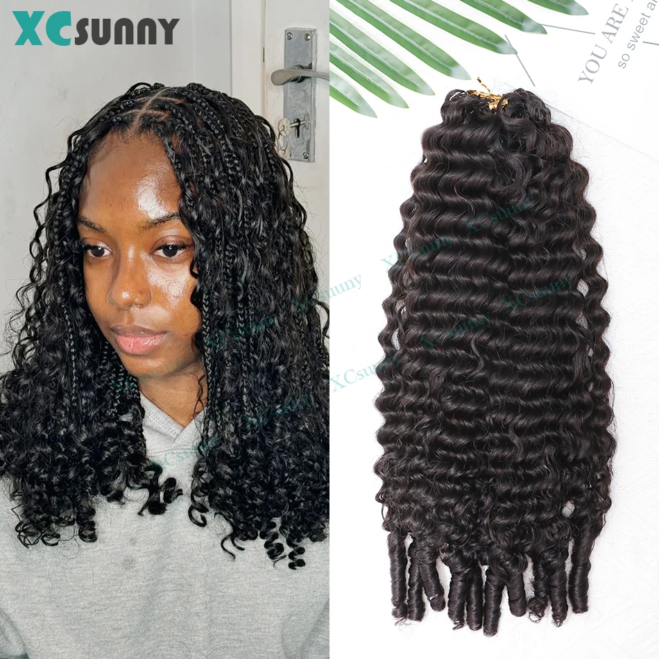 

Feather Crochet Human Hair Deep Tight Curly Invisible Knots Pre Separated Knotless Crochet Human Braids Hair Extensions