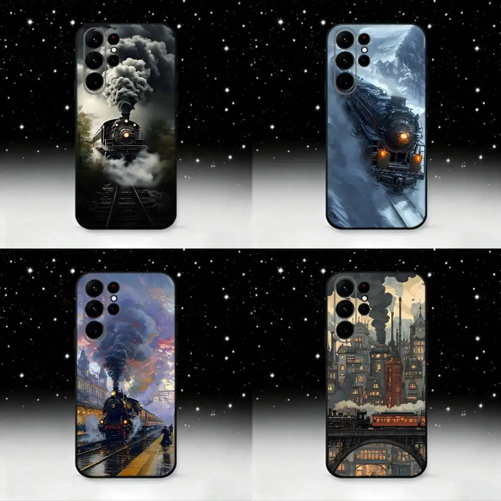 

Classic Steam Train Railway Phone Case For Samsung S25,S24 Ultra,S20,S30 plus,S22 plus,S23,S30 Ultra 5G Silicone Black Shell