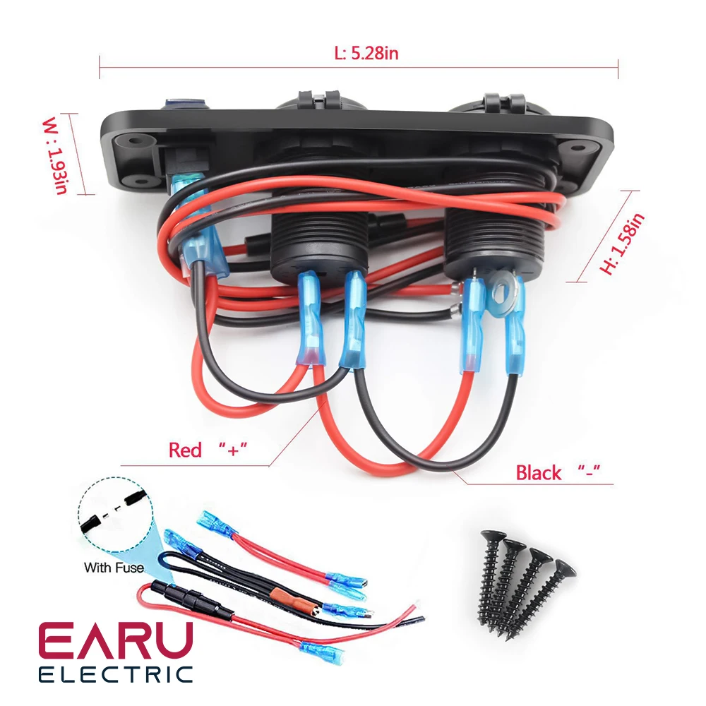 QC3.0 PD Podwójne gniazdo szybkiej ładowarki USB Panel wieloportowy Rozdzielacz zapalniczki z przełącznikiem woltomierza do samochodu Motocykl Łódź