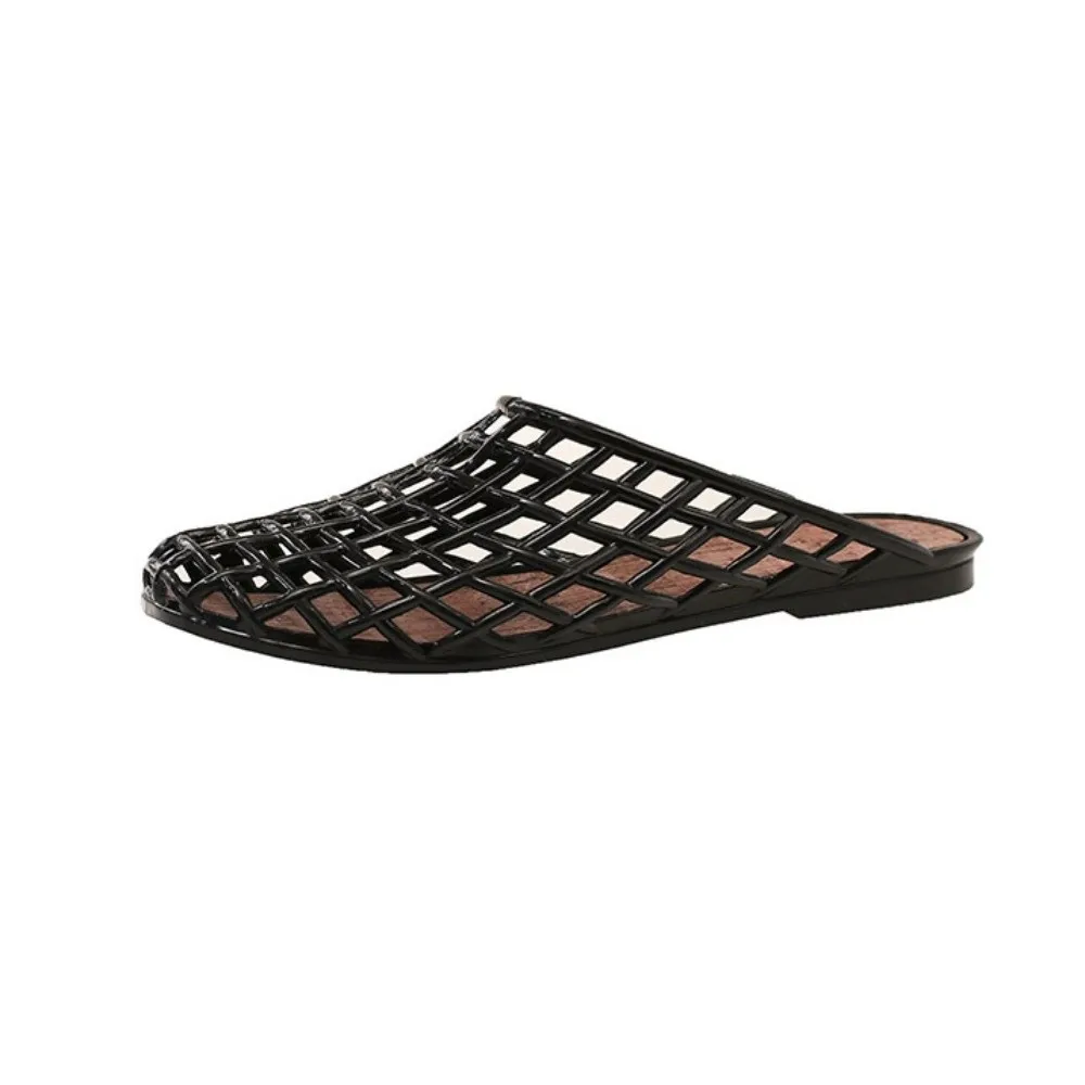 Round Toe PVC Crystal Slippers Non-Slip Soft Fishing Net Jelly Sandals Flat Low Bottom Transparent DIY Shoes Charms Shoes view 2