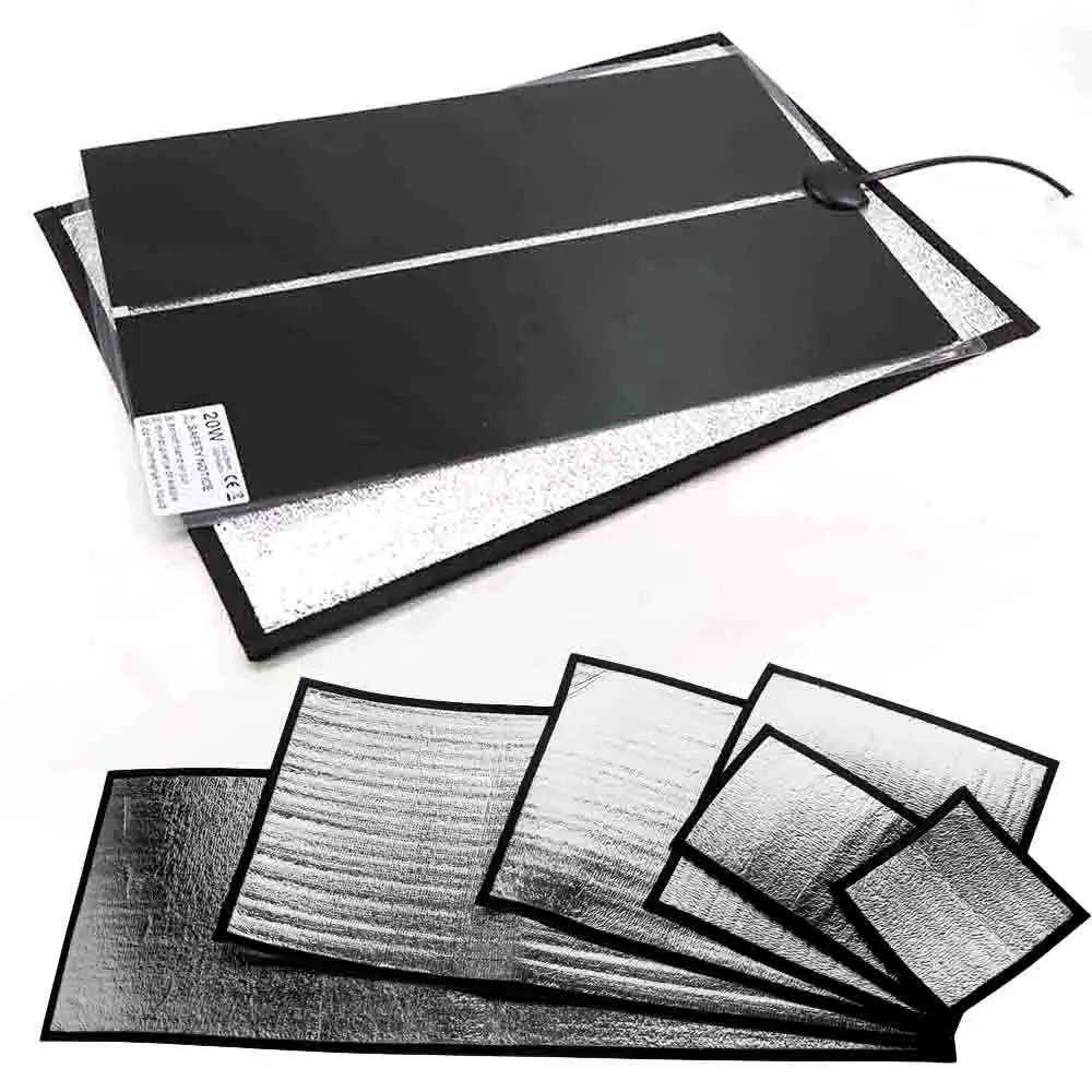 

45-5W Heating Mat w/ Heat Reflective Aluminum Pad Adjustable Temperature Control Thermal Sensor Reptiles Heater Seed Germination