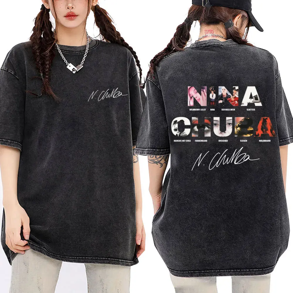 

Washed Vintage Singer Nina Chuba Music Album Cover Graphic T-shirt Men Women Hip Hop Fashion T Shirt Unisex Oversized Streetwear
