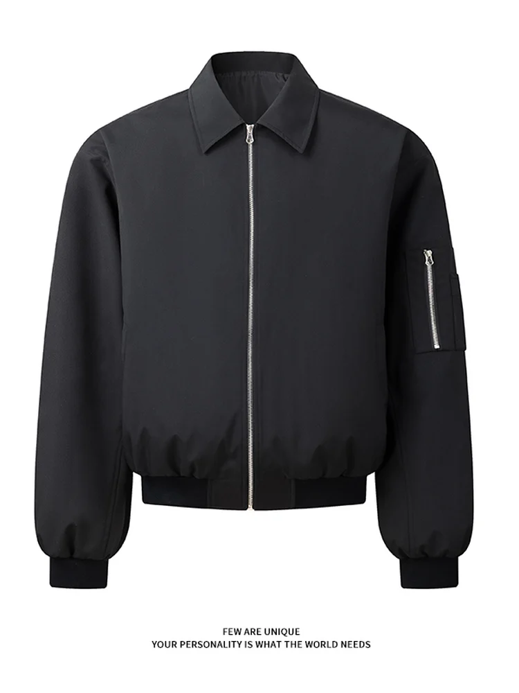 

Men's Casual Loose Fit Collared Jaet Spring Autumn Pure Color Retro American Sle Adstrative Lapel Zipper Closure Coat