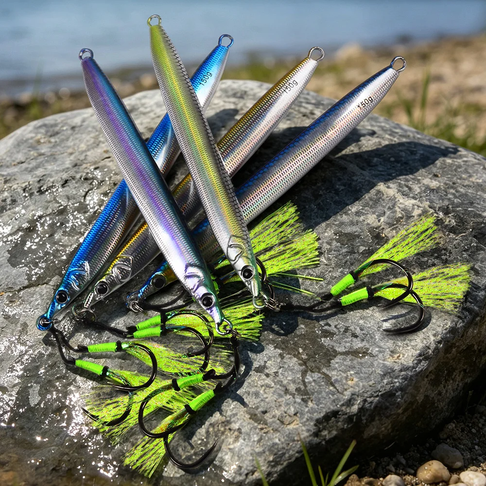 PROBEROS 1 Stück Langsam Sinkender Metall-Jig-Köder für Salzwasser-Jigging, Angelköder mit Doppelhaken, Künstlicher Köder für Thunfisch, Meeresangelzubehör – Detail 6