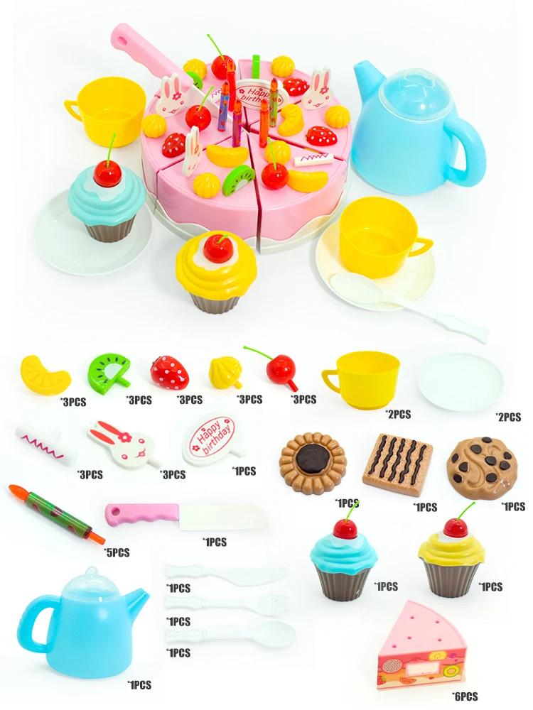 Mädchen Spielzeug Kuchen DIY Miniatur Lebensmittel Tee-Set Simulation Pretend Spielen Küche Kid Cut Spiel Bildung Kinder Spielzeug Für 3 Jahre Geburtstag – Detail 11