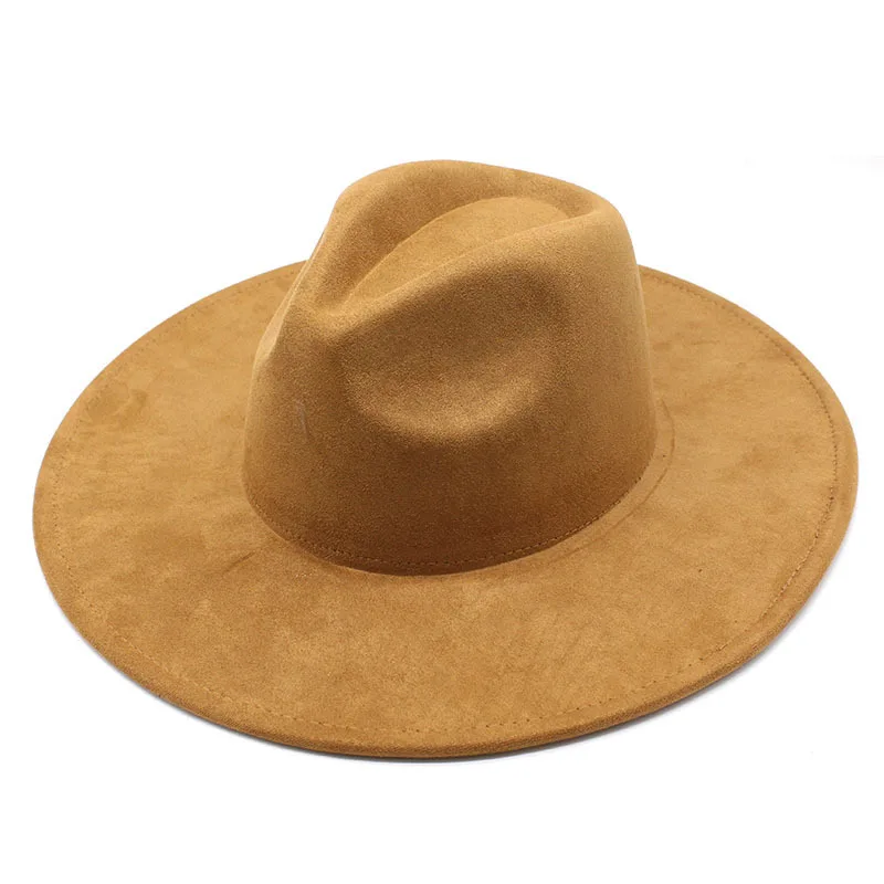 9.5 CM Big Brim Jazz Fedora Hats Men Suede Fabric Heart Top Felt Cap Women Luxury Designer Brand Party khaki Fascinator Hats