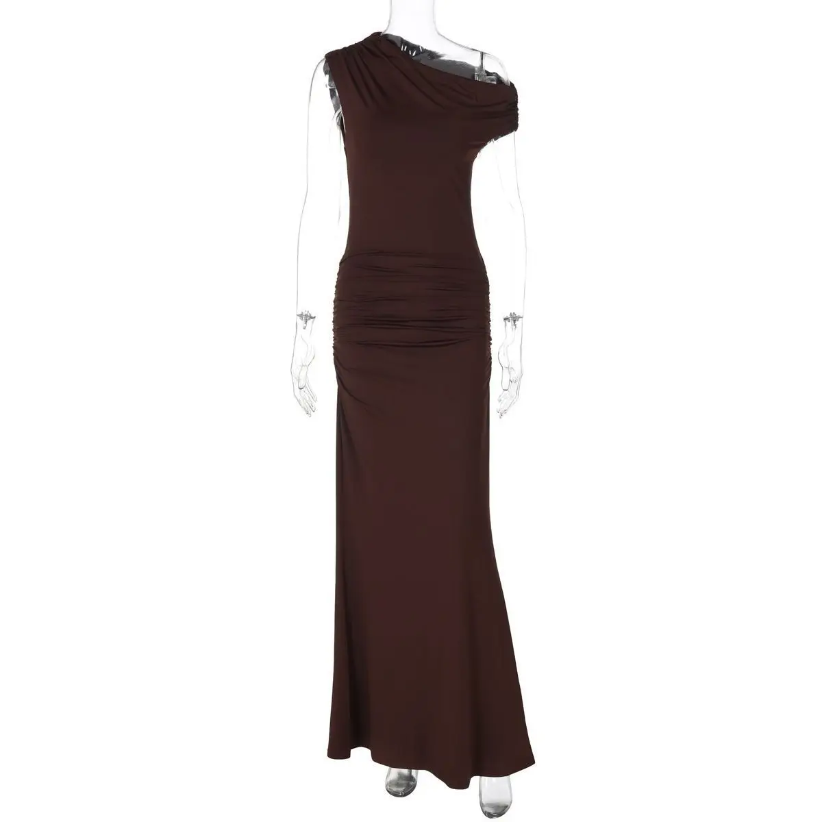 Sexy Ruched One Shoulder Bodycon Dress Summer Spring Tight Fitted Long Dresses for Women Evening Dress Jumpsuit Playsuit 5