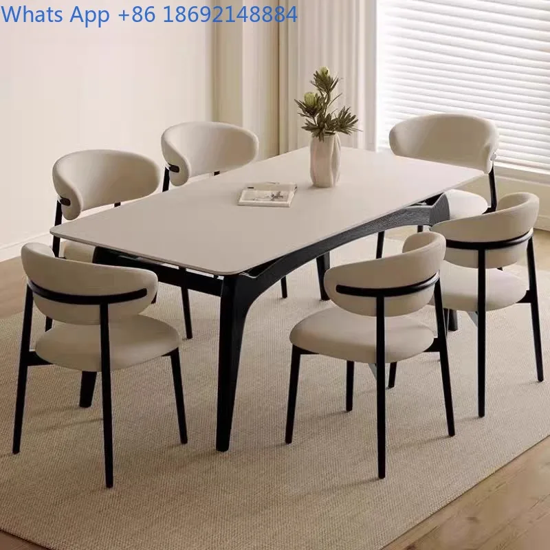 

Nordic Solid Wood Rock Slab Dining Table Home High-End Light Luxury Minimalist Rectangular Dining Table and Chair Set