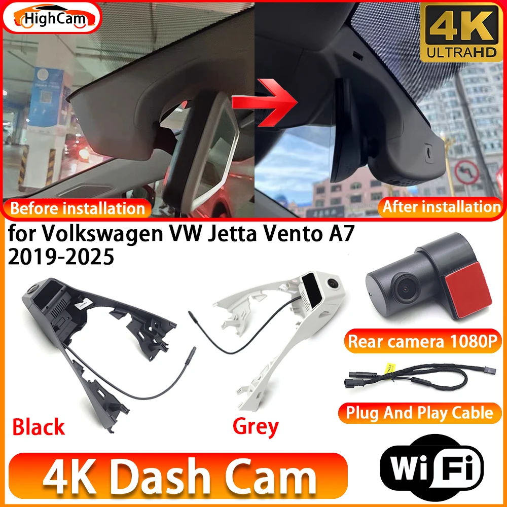Cámara para Auto HighCam para Volkswagen VW Jetta Vento A7 2019-2025 OEM 4K DVR, Cámara Delantera y Trasera, Grabador de Video WiFi, Conexión Plug and Play
