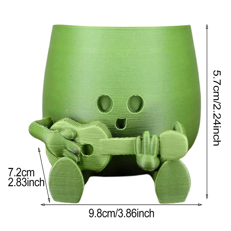3.14" Happy Face Planter Handmade 3D Printed Cute Guitar Planter Theme Succulent Pot For Guitar Lovers