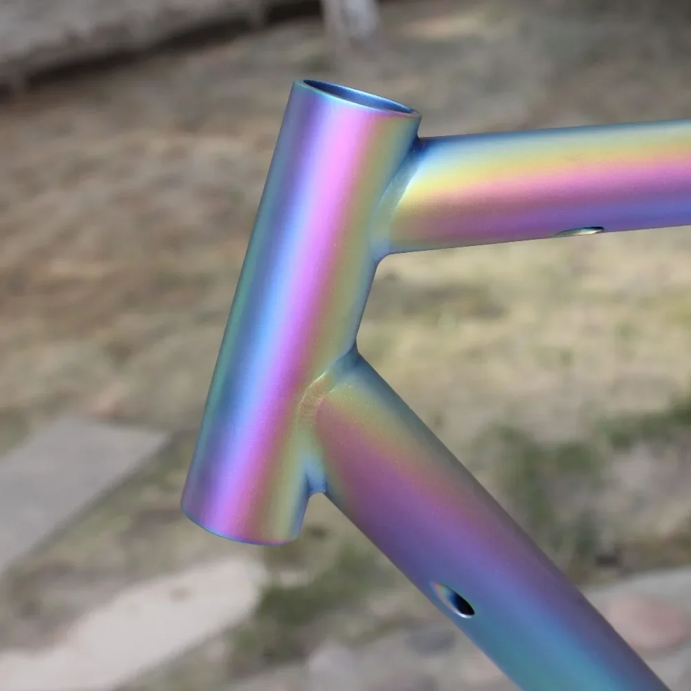 Rainbow Anodized Titanium Single Speed Bike Frame 700X32C Track Bicycle Frame