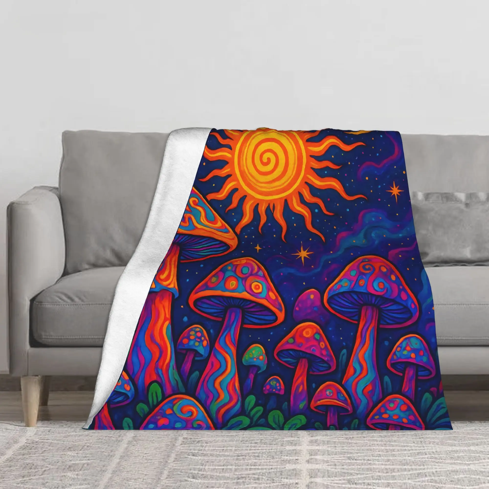 1PC Black Light Mushroom Forest Blanket Throw Blanket Novelty Warm Blanket All Season Gift