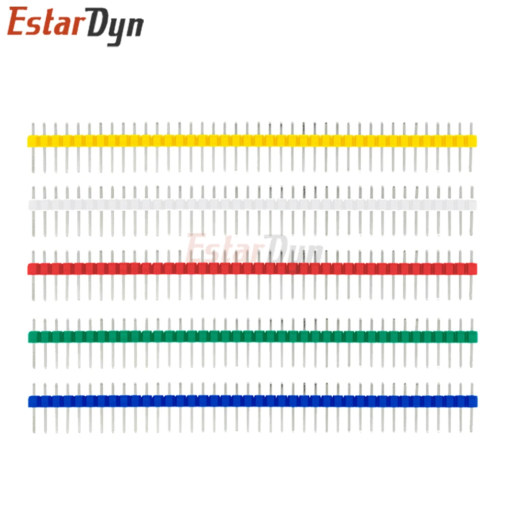 Estardyn 10PCS 2.54mm 40 Pin Single Row Male Breakable Pin Header Connector White Black Red Blue Green Yellow