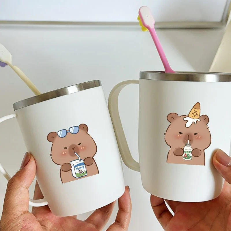 

Cute Capybara Stainless Steel Mouthwash Cup Double Layer Anti Scald Toothbrush Holder for Bathroom Travel Portable Water Cup