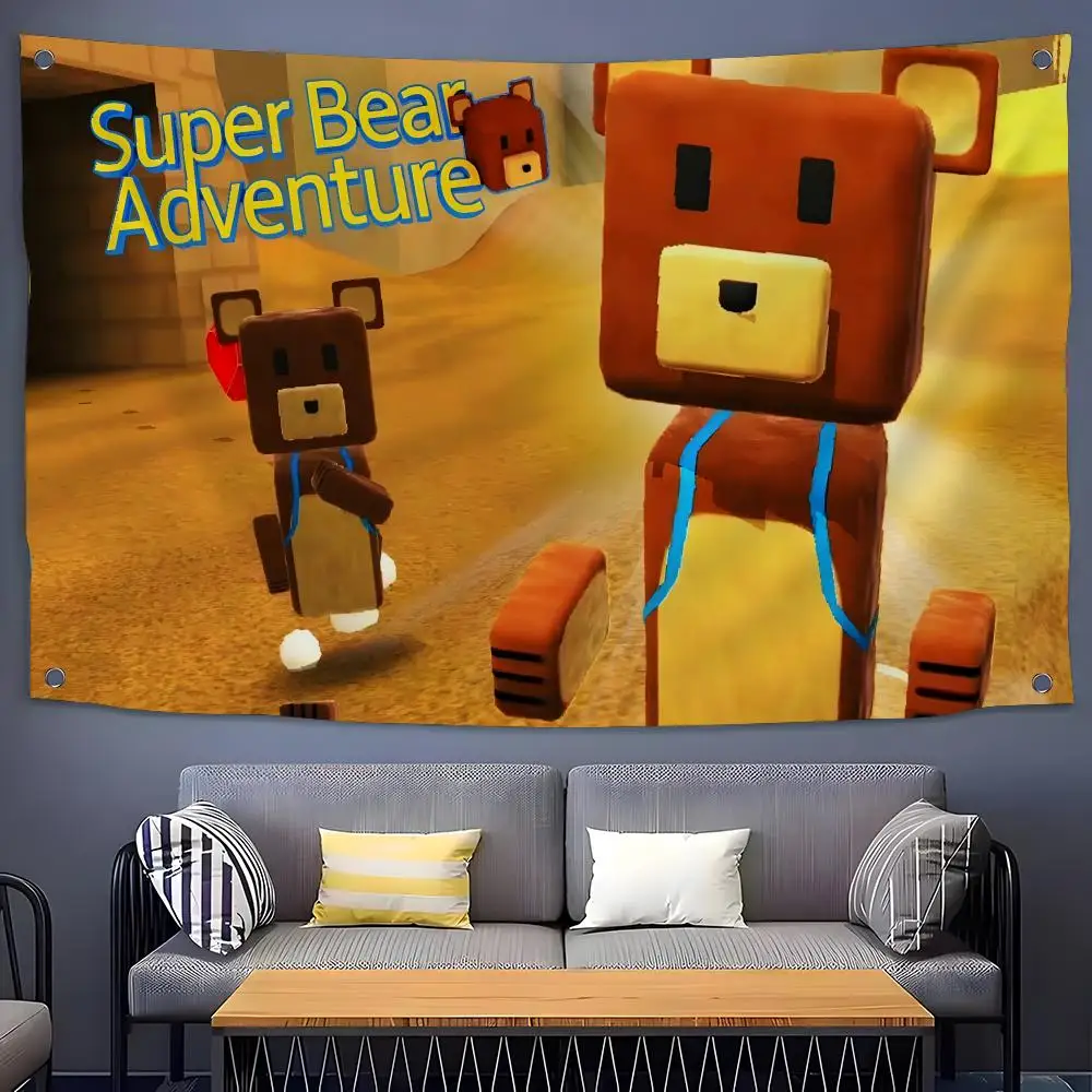 Game S-Super Bear A-Adventure Flags Flags for Room, Bedroom, Home, Outdoor, Wall Hanging, Concert Print, Art Banner