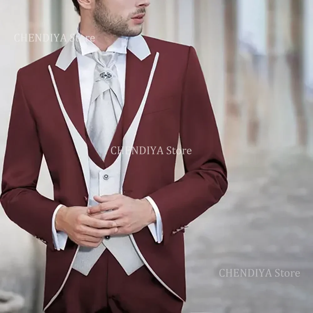 

New Arrival Slim Fit Men's Suit 3 Pieces Chic Assorted Color Peak Lapel Single Breasted Wedding Groom Evening Party Prom Outfits