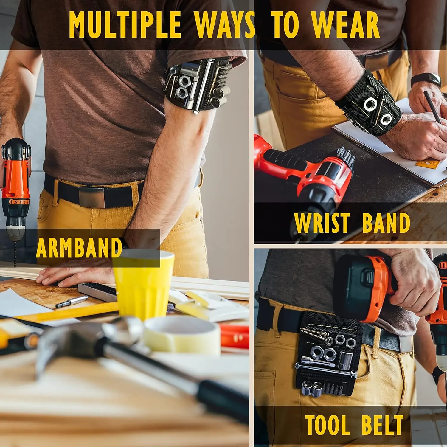 Magnetic Wrist Strap for Fixing Screws, Nails, Drill Bits, Wrist Tool with Strong Magnet, Black Strap for Fixing image 2