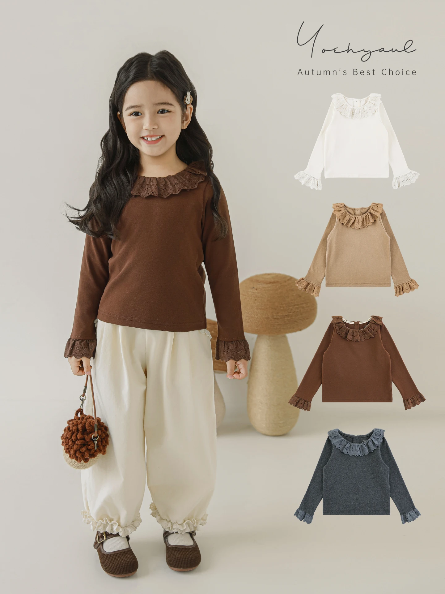 

Базовый слой с кружевными рукавами для девочек, осень 2022, яркая милая универсальная повседневная футболка с длинными рукавами, топ для детей 1-7 лет