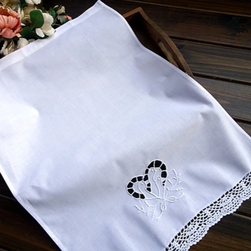 2pcs Pure Cotton Hand Embroidery Hand Hook American Retro Sofa Hand Towel 35X50CM Swan Lake Handkerchief