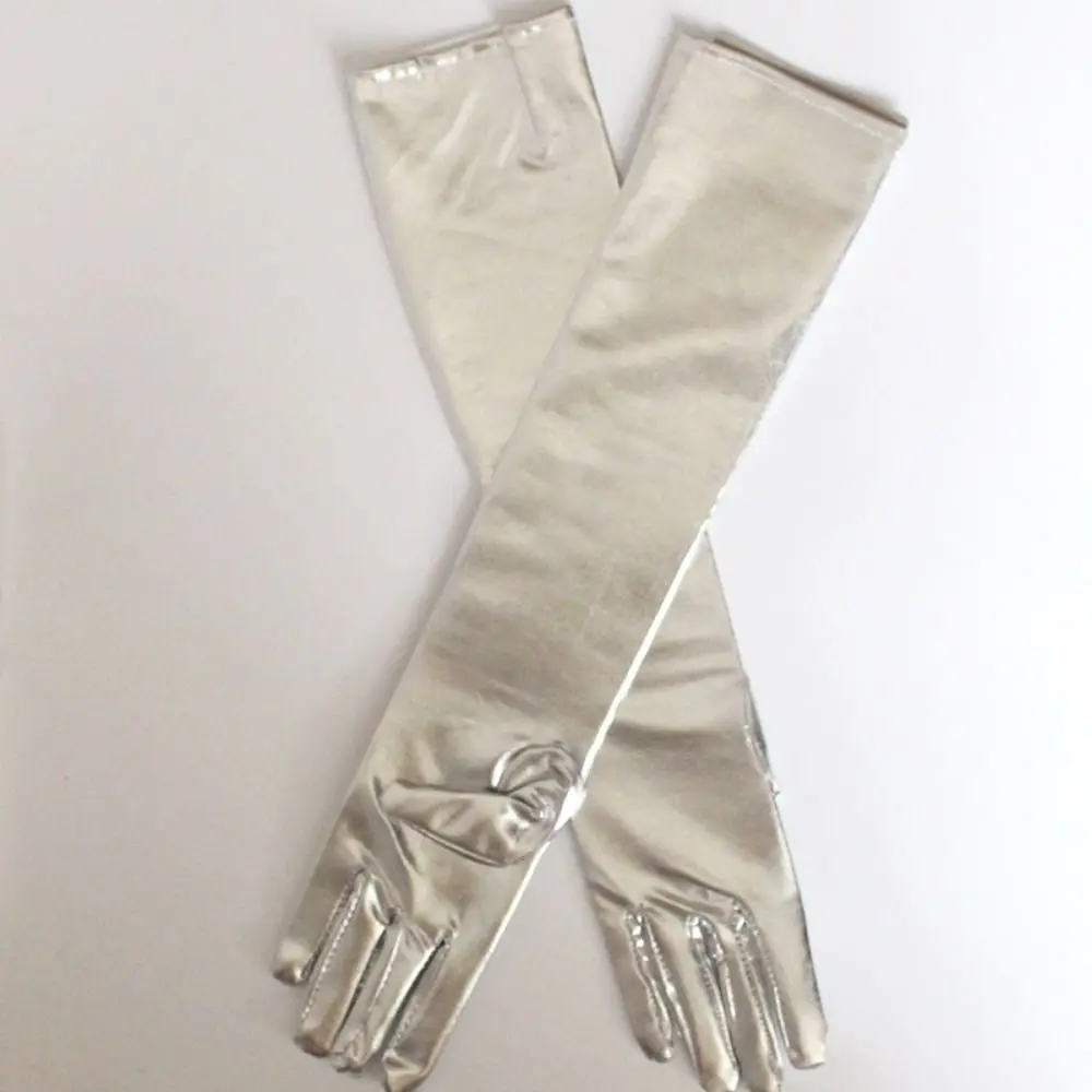 Fashion Shiny Bright Leather Gloves Long/Short Stage Performances Clubwear Mittens Gold Silver Color Etiquette Gloves Cosplay