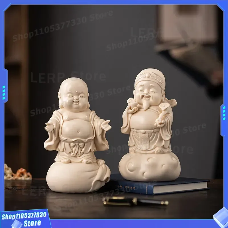 Ceramic Maitreya Buddha Statue Smiling Figure Home Decor Living Room Office Desktop Ornament Handicraft Gift for Good Luck