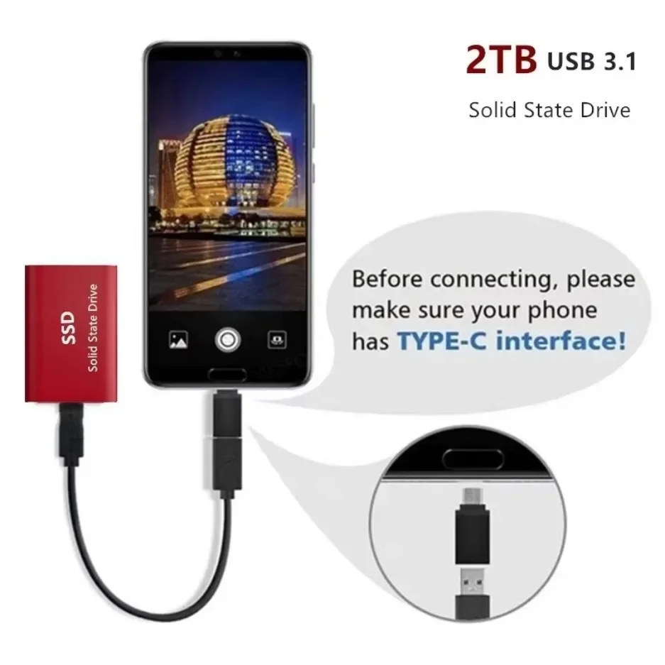 Внешний жесткий диск Портативный SSD 16 ТБ Внешний твердотельный накопитель USB 3.0 Тип C Жесткий диск Высокоскоростное хранилище для ПК Телефон 16 15