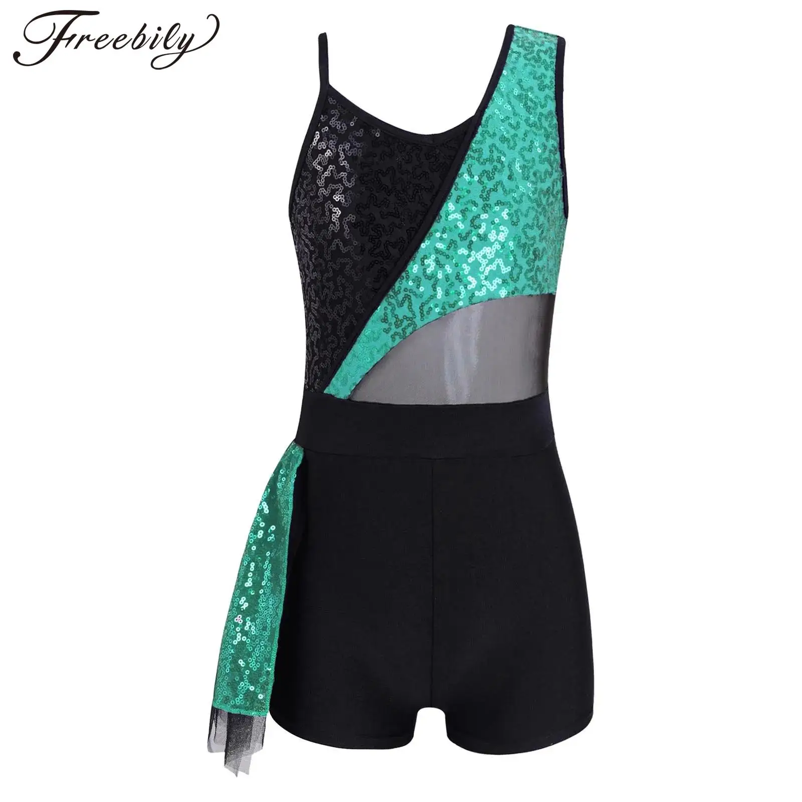 Costume de danse de ballet à paillettes brillantes pour filles, justaucorps Shorty Unitfibrard pour jazz moderne, performance sur scène latine, enfants