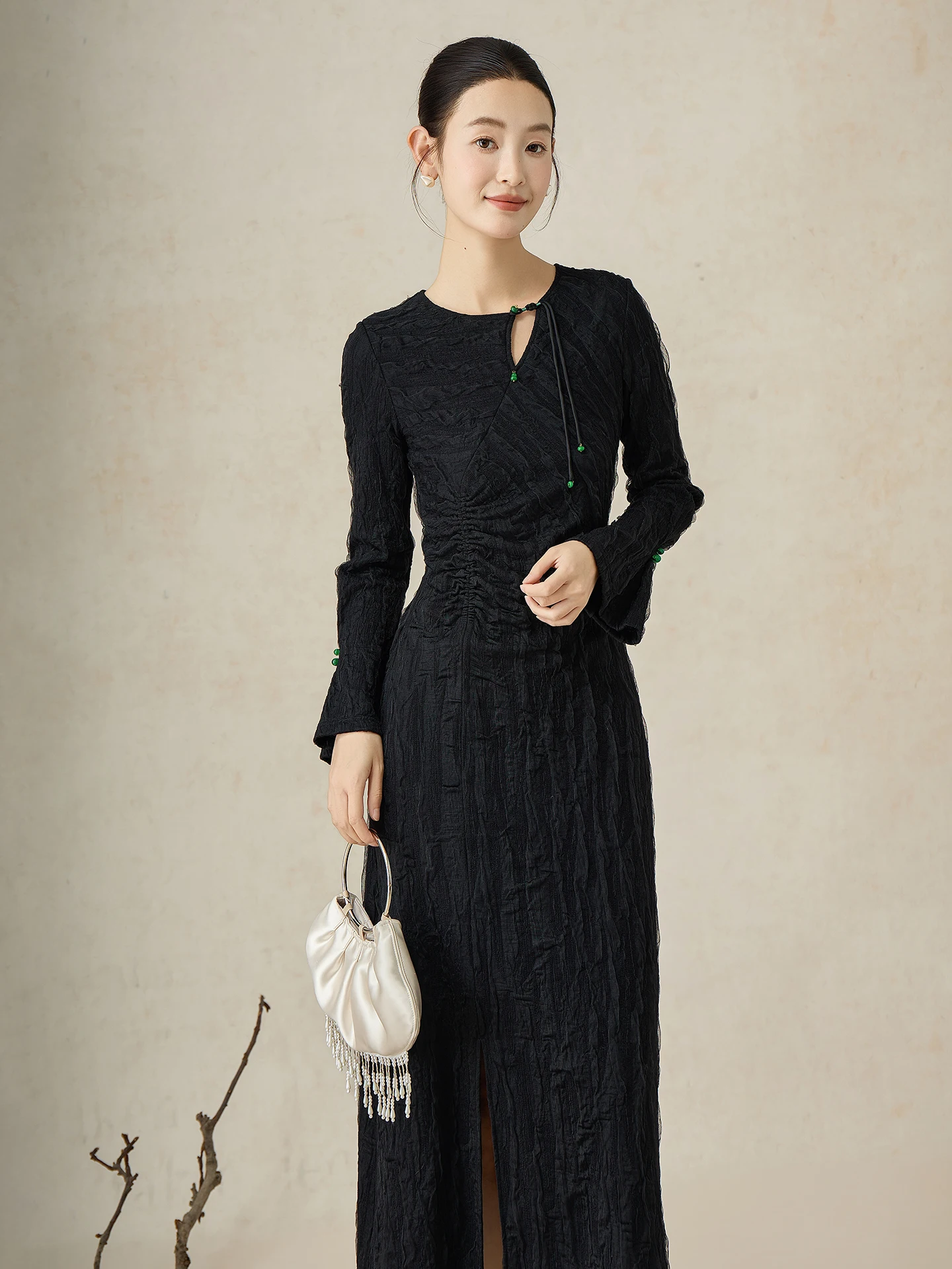 

ibai New Chinese Sle Wool Blend Knitted Dr Bla Base Versatile Simple Waist-Cinching High-End Women's Faion