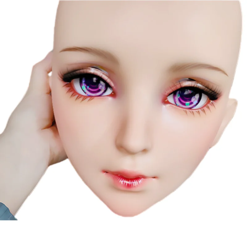 (DM170) Lovely Sweet Girl Resin Half Head Kigurumi Mask With BJD Eyes Cosplay Japanese Anime Role Lolita Crossdressing Doll Mask