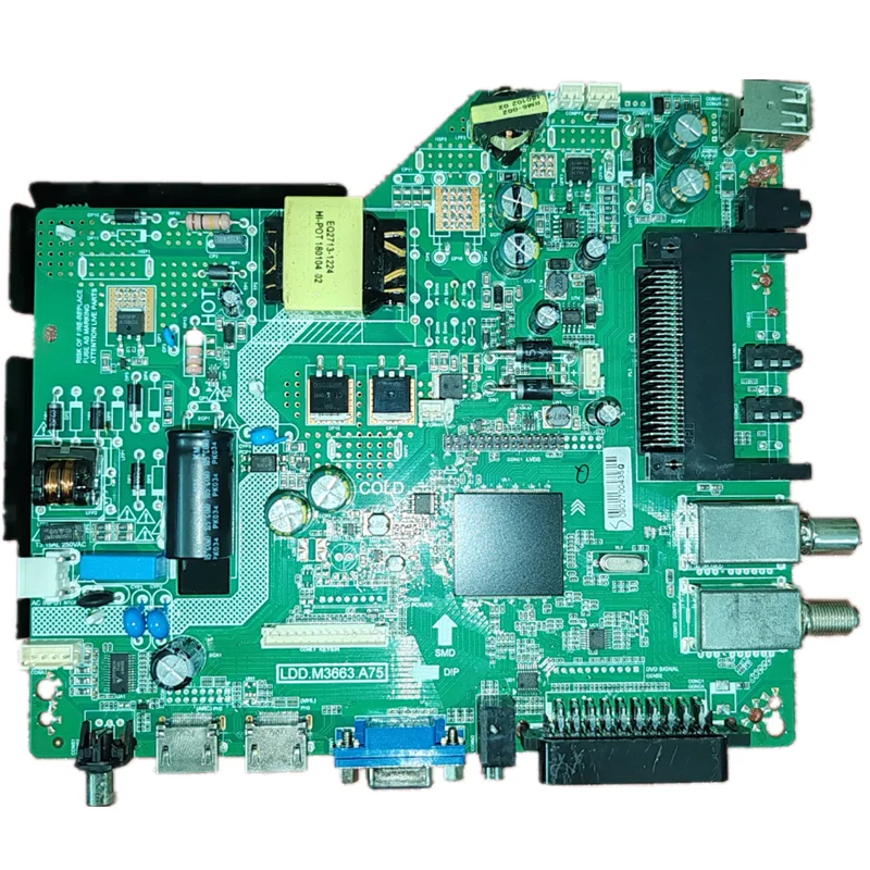 LDD.M3663.A75  Three in one TV motherboard, physical photo, tested well for 1366x768 75v 300ma