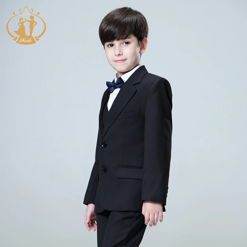 Spring Autumn Formal Black Suits for Weddings Set Children Party Host Costume Kids Blazer Vest Pants 3Pcs Wholesale Clothing