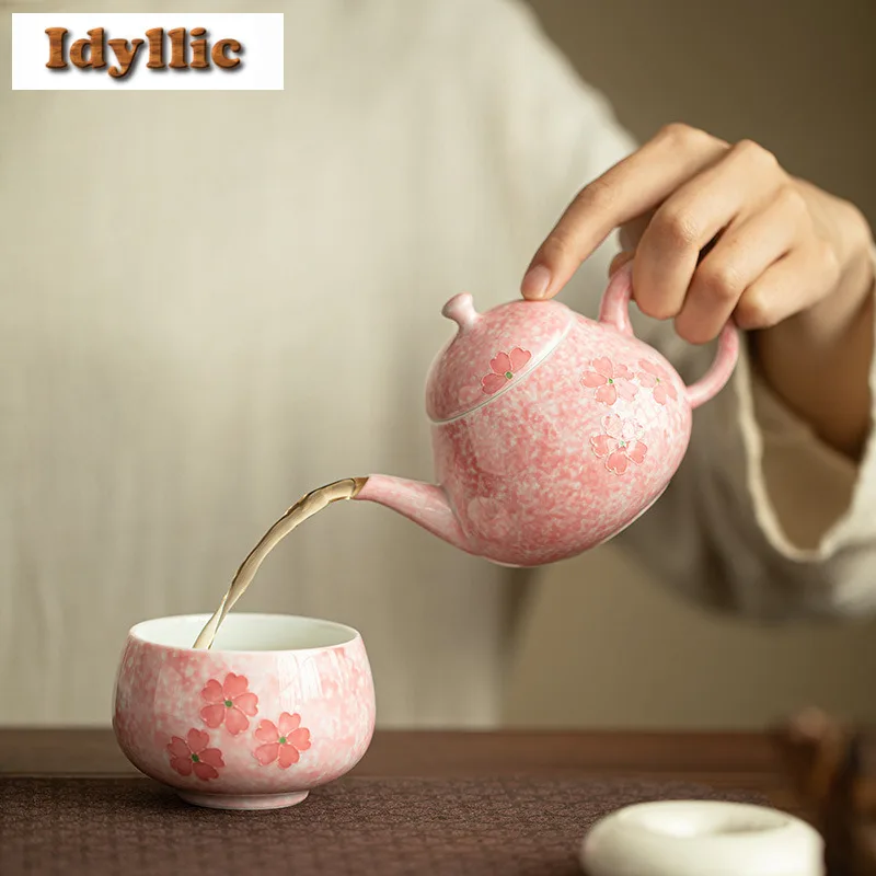 170 مللي إبريق شاي زهر الكرز المرسوم يدويًا وعاء مصفاة الشاي الياباني غلاية نقع الشاي مع ثقب الكرة خدمات الشاي الحرفية #2