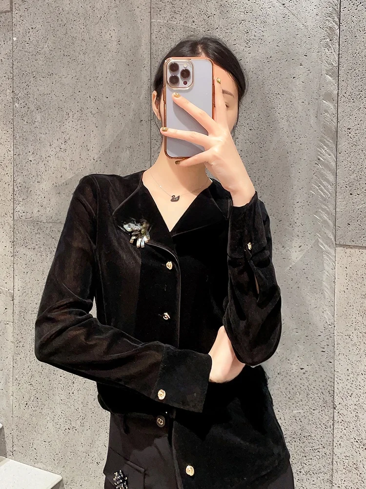 

Deep Sea Valuable Abalone ell Decoration Ele Velvet irt Women's Faion Slim Fit Long Sve Busin Casual Top